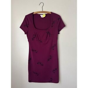 VTG  Dress Large Purple Floral Print Short Sleeve IndieSleeze Y2K‎